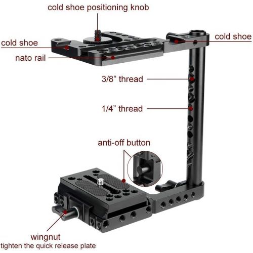  NICEYRIG Quick Release Half Cage Kit for Canon EOS R/RP/5D/6D/7D/800D/M50 Mark II, Nikon D850/D750/D90/Z6 II, with Wooden Side Grip - 265