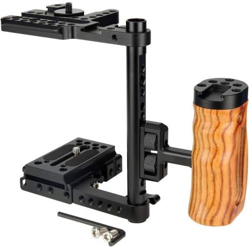  NICEYRIG Quick Release Half Cage Kit for Canon EOS R/RP/5D/6D/7D/800D/M50 Mark II, Nikon D850/D750/D90/Z6 II, with Wooden Side Grip - 265