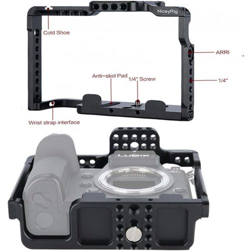  NICEYRIG Camera Cage for Panasonic Lumix S1 S1r, with Quick Release NATO Rails & 1/4 3/8 Locating Holes- 316