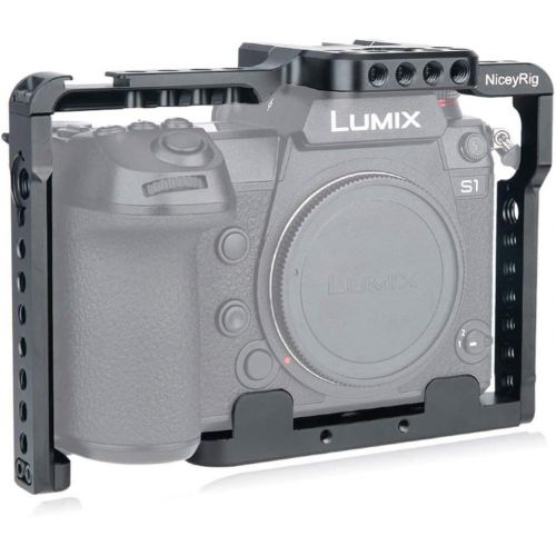  NICEYRIG Camera Cage for Panasonic Lumix S1 S1r, with Quick Release NATO Rails & 1/4 3/8 Locating Holes- 316