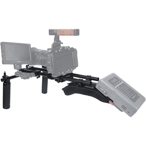  NICEYRIG 15mm Shoulder Pad Support System for DSLR Camera Cinema Camcorder, Shoulder Mount Rig with Base Plate, Aluminum Alloy 15mm Rod, Handle Set - 435