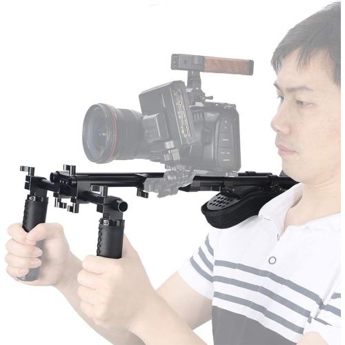  NICEYRIG 15mm Shoulder Pad Support System for DSLR Camera Cinema Camcorder, Shoulder Mount Rig with Base Plate, Aluminum Alloy 15mm Rod, Handle Set - 435