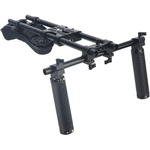  NICEYRIG 15mm Shoulder Pad Support System for DSLR Camera Cinema Camcorder, Shoulder Mount Rig with Base Plate, Aluminum Alloy 15mm Rod, Handle Set - 435
