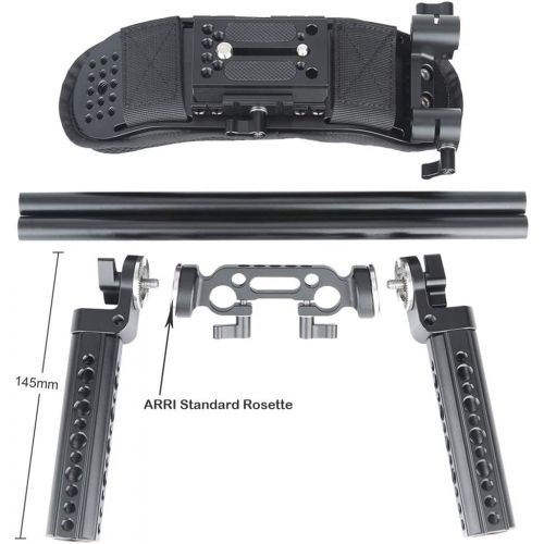  [아마존베스트]NICEYRIG 15mm Shoulder Pad Rig Rail Support System with QR Base Plate, 15mm Rod Clamp, Rosette Handle Grips for DSLR Video Camera Camcorder