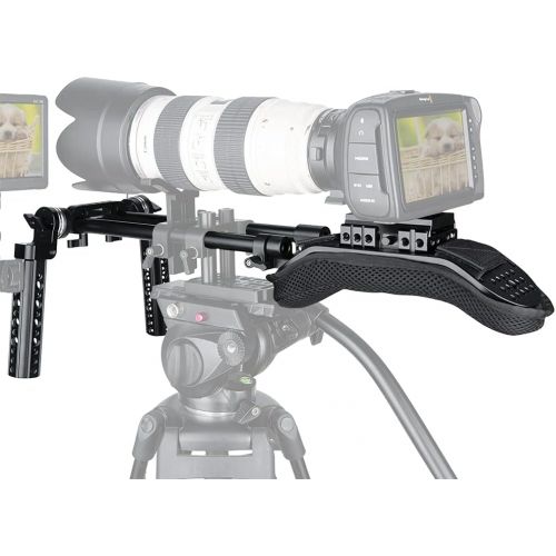  [아마존베스트]NICEYRIG 15mm Shoulder Pad Rig Rail Support System with QR Base Plate, 15mm Rod Clamp, Rosette Handle Grips for DSLR Video Camera Camcorder
