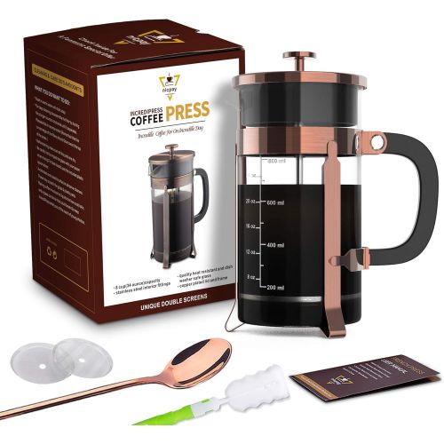  [아마존베스트]NICPAY French Press Coffee Maker 34oz, 304 Stainless Steel Borosilicate Glass Coffee Press, Copper