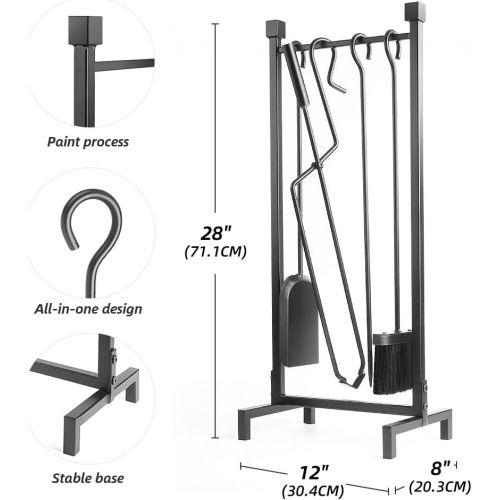  NIERBO 5 Pieces Fireplace Tools Set Strength Wrought Iron Indoor Outdoor Fire Place Toolset Hearth Accessories Kit with Fireplace Brush, Fire Poker, Fireplace Shovel, Firewood Tong