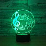 NIGHT WALL Music Notes Creative 3D Illusion Remote Control USB ful Mood Decorative,LED Desk Table Night Light Lamp
