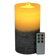 NIGHTKEY Dancing Water Wick Fountain LED Rechargeable Real Wax Flameless Pillar Candle with Remote Control and 5 Hour Timer, Gradual Black, Flat top (1 pc）