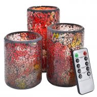 NIGHTKEY LED Mosaic Glass Dancing Flame Real Wax Pillar Candle with 10-Key Control Remote and 2/4/6/8H Timer, Vanilla Scented, Pack of 3 (3X 45 6)