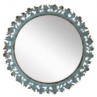 NIKKY HOME Decorative Vintage Pewter Round Vanity Makeup Mirror with Lace Border, Aqua, 9.3 x 9.3 x 1.8