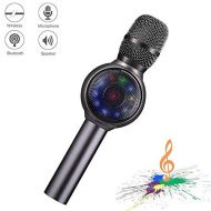 Wireless Bluetooth Karaoke Microphone,NINE CUBE 3-in-1 portable handheld karaoke mic karaoke player multi-function LED light, gift for friends and kids, compatible with all smart d