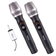Wireless Microphone System UHF, NINEVALE Metal Handheld Cordless Mics Sets with Mini Receiver, Ideal for Church/Karaoke/Home Party/Classroom/Presentation/Wedding, Black 2 x Handhel