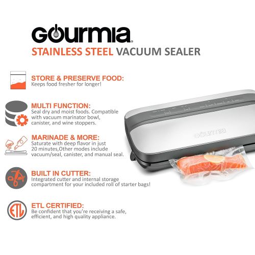 닌자 Nutri Gourmia GVS455 Vacuum Sealer - Preserve & Store Food - Vacuum for Sous Vide - 8 Versatile Functions - Canister Compatible  Includes Bags w/Built In Holder & Cutter  Stainless Ste
