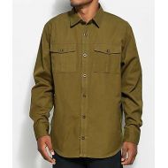 NINTH HALL Ninth Hall Service Olive Canvas Long Sleeve Button Up Shirt