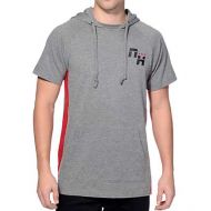 NINTH HALL Ninth Hall Red Lines Grey and Red Mesh Short Sleeve Hoodie