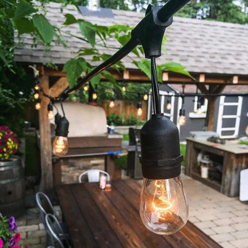  NIOSTA Waterproof Outdoor Patio String Lights, 48Ft with 16 Hanging Vintage 11W Edison Bulbs,Commercial String Lights for Bistro, Backyard, Party Tent -Blk