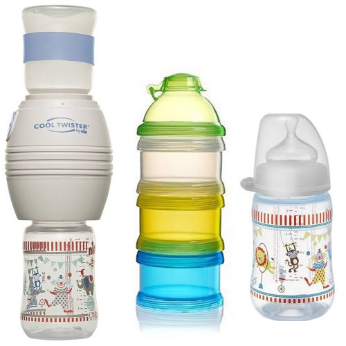  NIP Flaschenkuehler Cool Twister Set // 1 x NIP Flasche 260ml mit Sauger Gr. M // 1 x Reer Milchpulver- Portionierer