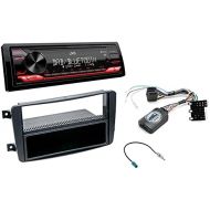 [아마존베스트]-Service-Informationen NIQ Car radio installation kit suitable for Mercedes-Benz C-Class (W203) incl. JVC KD-T716BT and steering wheel remote control adaptor in black.