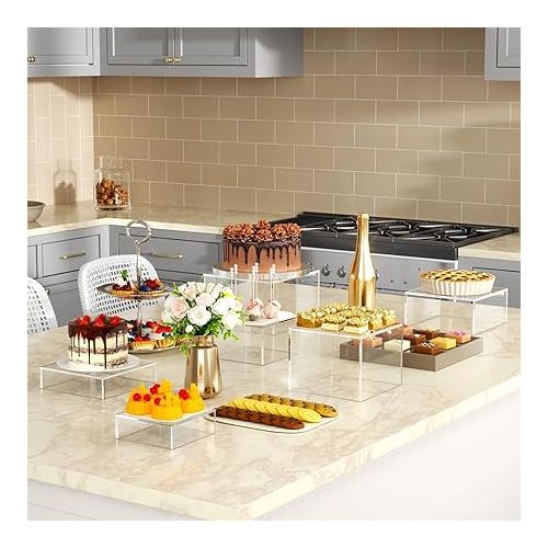  NIUBEE Buffet Risers, 3PCS Food Display Stands for Party, Acrylic Risers for Display Cake Collectibles Jewelry Figures Show, Clear Cube Dessert Table Display Nesting Riser with Hollow Bottoms 6