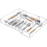 NIUBEE Expandable Kitchen Drawer Organizer for Flatware and Utensils,Clear Acrylic Adjustable Silverware Tray for Drawer,Office,Bathroom Supplies-9 Compartments