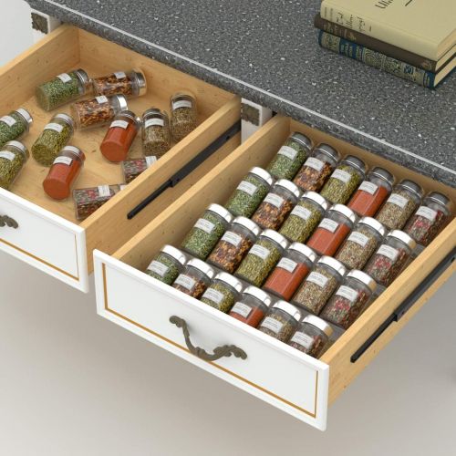  NIUBEE Adjustable Expandable Acrylic Spice Rack Tray - 4 Tier Spice Drawer Organizer for Kitchen Cabinets,Clear 2 Pack