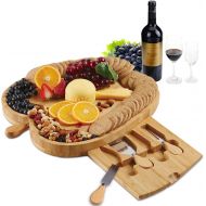 [아마존베스트]NIUXX Bamboo Cheese Boards with Knives Set, 13 Inch Large Charcuterie Board, Meat Cheese Serving Platter for Entertaining and Serving, Charcuterie Platter for Party Christmas