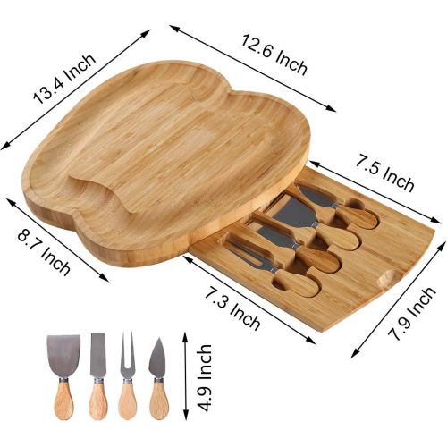  [아마존베스트]NIUXX Bamboo Cheese Boards with Knives Set, 13 Inch Large Charcuterie Board, Meat Cheese Serving Platter for Entertaining and Serving, Charcuterie Platter for Party Christmas