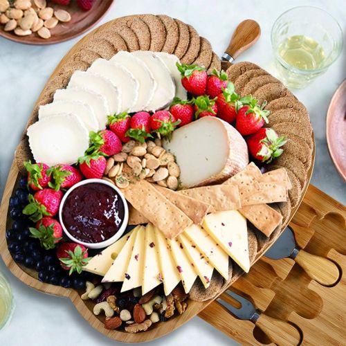  [아마존베스트]NIUXX Bamboo Cheese Boards with Knives Set, 13 Inch Large Charcuterie Board, Meat Cheese Serving Platter for Entertaining and Serving, Charcuterie Platter for Party Christmas