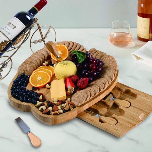  [아마존베스트]NIUXX Bamboo Cheese Boards with Knives Set, 13 Inch Large Charcuterie Board, Meat Cheese Serving Platter for Entertaining and Serving, Charcuterie Platter for Party Christmas