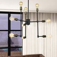 NIUYAO 9-Light Industrial Sputnik Chandelier Ceiling Light Vintage Metal Pendant Hanging Light Black Painted Finish