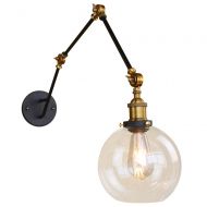 NIUYAO Vintage Industrial Adjustable Edison Wall Sconce Lighting Fixture with Round Clear Glass Adjustable Swing Arm Antique Wall Lamp Wall Light