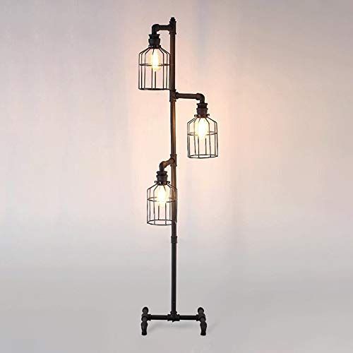  NIUYAO Industrial Style 60 High Track Tree Floor Lamp Iron Cage 3 Lights Pipe LED Floor Light Fixture Black