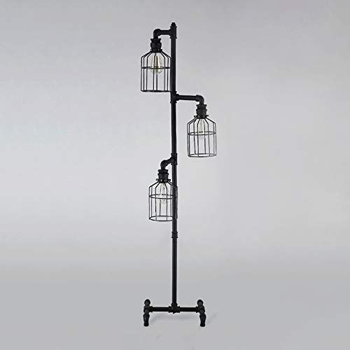  NIUYAO Industrial Style 60 High Track Tree Floor Lamp Iron Cage 3 Lights Pipe LED Floor Light Fixture Black