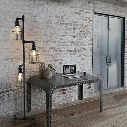  NIUYAO Industrial Style 60 High Track Tree Floor Lamp Iron Cage 3 Lights Pipe LED Floor Light Fixture Black