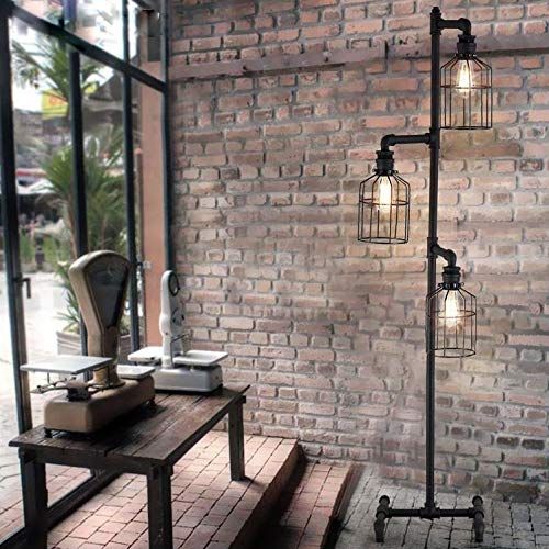  NIUYAO Industrial Style 60 High Track Tree Floor Lamp Iron Cage 3 Lights Pipe LED Floor Light Fixture Black