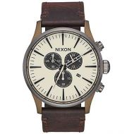 NIXON WATCHES Nixon Sentry 42 Leather Bronze & Gunmetal Chronograph Watch