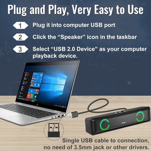  [아마존베스트]USB Computer Speaker, NJSJ H138 2.0 USB-Powered Wired Laptop Speakers with Stereo Sound, Loud Volume, RGB LED Light and Volume Control, Portable Mini Sound Bar for Windows PCs, Des
