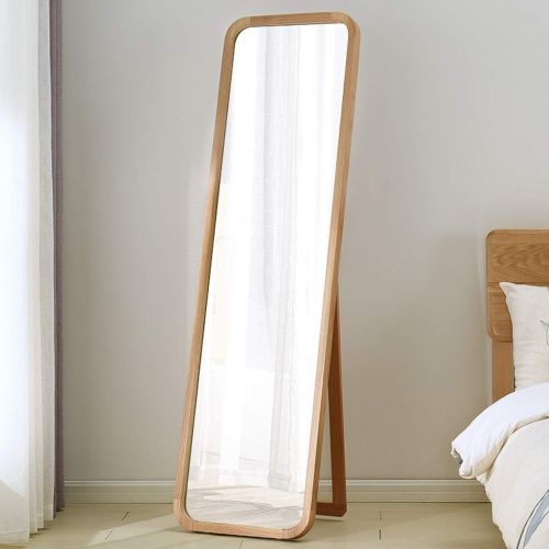  NJYT Full Length Mirrors Full Length Mirror,Wooden Rectangle Free Standing Adjustable Stand Wall Mounted Floor Mirror for Bedroom Hall Mirror (Color : Walnut Color)