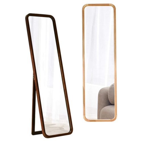  NJYT Full Length Mirrors Full Length Mirror,Wooden Rectangle Free Standing Adjustable Stand Wall Mounted Floor Mirror for Bedroom Hall Mirror (Color : Walnut Color)