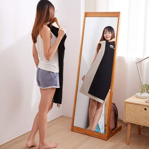  NJYT Full Length Mirrors Full Length Mirror,Vintage Wooden Rectangle Free Standing with Storage for Bedroom Hall Floor Mirror (Color : Brown)