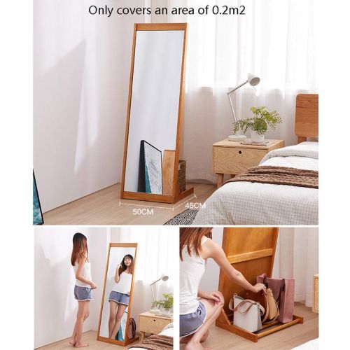  NJYT Full Length Mirrors Full Length Mirror,Vintage Wooden Rectangle Free Standing with Storage for Bedroom Hall Floor Mirror (Color : Brown)