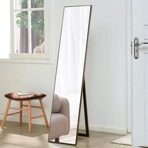  NJYT Full Length Mirrors Full Length Mirror,Wooden Rectangle Free Standing Adjustable Stand Wall Mounted Floor Mirror for Bedroom Hall Mirror R01 (Color : Walnut Color)
