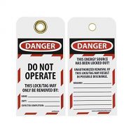 NMC LOTAG36-25 Lockout Tag,DANGER - DO NOT OPERATE, 6 Height x 3 Width, Unrippable Vinyl, Red/Black on White (Pack of 25)