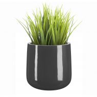 Ainslie Planter - 9.5L x 9.5W x 10.5H - Glossy Gray - Fiberglass Plant Container - Modern, Round - Indoor/Outdoor - Drainage Holes - Best Planter - NMN Designs