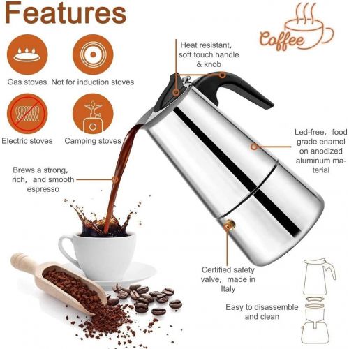  N/N Stainless Steel Stovetop Espresso Maker,Moka Pot, Percolator Italian Coffee Maker,Classic Cafe Maker, suitable for induction cookers,stovetop (9 Cups/450ml)