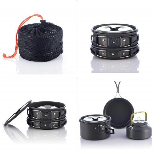  N/N Camping Cookware, Nonstick, Lightweight Pots, Pans with Mesh Set Bag for Backpacking, Hiking, Picnic