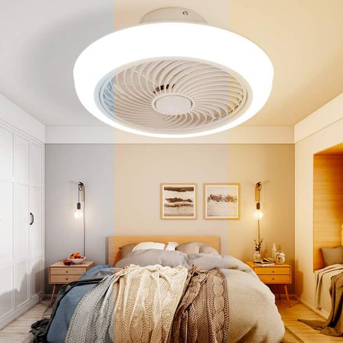  N/N LCiWZ 18 ln Ceiling Fan with Lights,Enclosed Low Profile Fan Light,LED 72W Remote Control Dimming 3-Color 3-level wind speed,Ceiling Light with Fan,Hidden Electric Fan delier-White