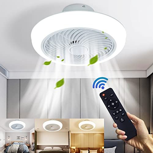  N/N LCiWZ 18 ln Ceiling Fan with Lights,Enclosed Low Profile Fan Light,LED 72W Remote Control Dimming 3-Color 3-level wind speed,Ceiling Light with Fan,Hidden Electric Fan delier-White