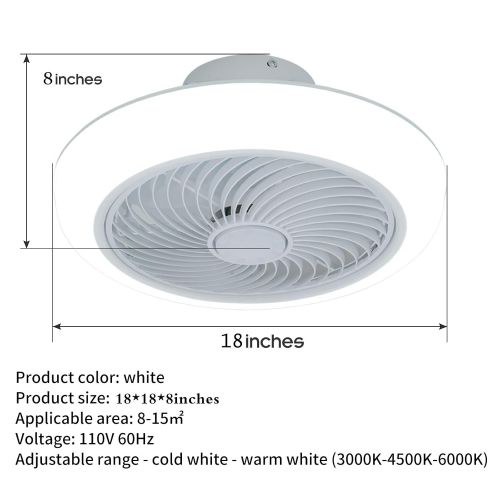  N/N LCiWZ 18 ln Ceiling Fan with Lights,Enclosed Low Profile Fan Light,LED 72W Remote Control Dimming 3-Color 3-level wind speed,Ceiling Light with Fan,Hidden Electric Fan delier-White